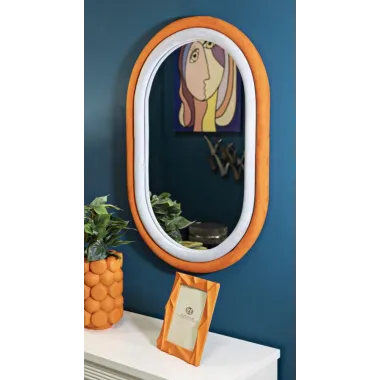 Lustro ścienne Antony Welurowe Pomarańczowo/Mix 60x4x90 cm (wymiary lustra 44,5x74,5 cm)